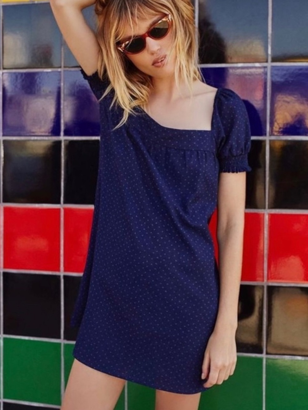 Reformation Libby Babydoll Linen Square Neckline Short Puff Sleeve Mini Dress SM